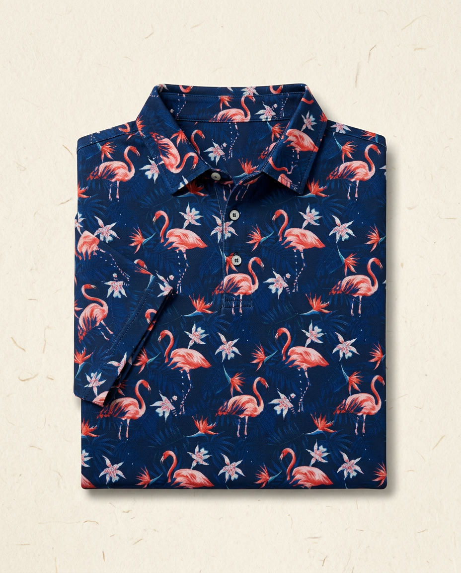 Flamingo Flock Polo — Navy by PARLY